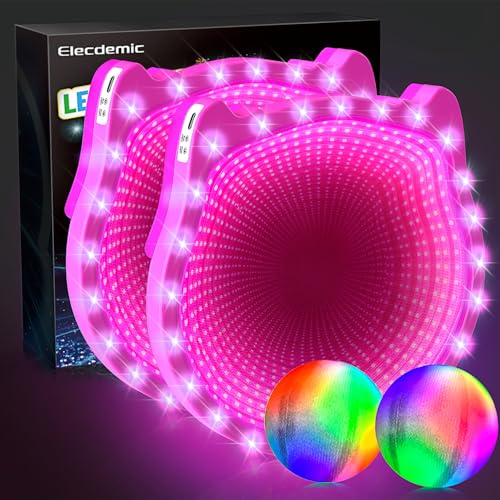 3D LED Light Up Toss Catch Ball Game Set Toys for Back Yard Outdoor Party Favors Glow in Dark Sticky Paddle Baseball Gift Age 3 4 5 6 7 8 9 10 11 12 Years Old Girls Boy Kid Family Adult - color: Pink 2 Paddle 2 Balls