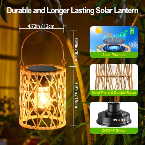 KOOPER Solar Lantern Outdoor Lights, 4 Pack Bright Hanging Solar Lanterns Outdoor Waterproof with Handle, Decoration Rattan Lanterns for Outside Hanging Garden Patio Yard Porch Trees Lawn Pathway Gift - style: 4 Pack