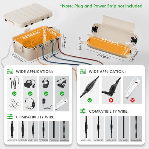 RESTMO 5-Piece Outdoor Waterproof Electrical Box Set – 12.5" x 8.5" x 5" Large & 7.1" x 2.3" x 2.3" Small, Weatherproof Boxes for Power Strip, Outlet, Plug, Socket, Timer, Holiday Light, Almond - color: Almond