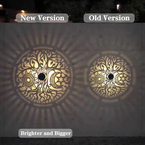 2 Pack Large Solar Fence Lights Metal Solar Powered Outdoor Wall Deck Step Lights Tree Theme Waterproof Fence Light for Garden Post Patio Backyard Yard Decor, Gardening Gifts for Women Mom Grandma - color: Tree-L, size: 2 Pack