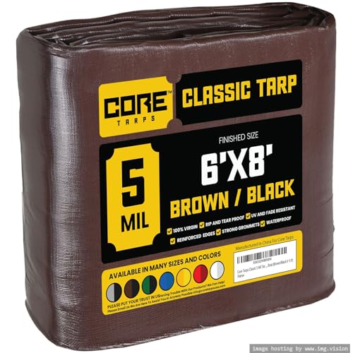 Core Tarps Classic 5 Mil Tarp Cover, Waterproof, UV Resistant, Rip and Tear Proof, Poly Tarpaulin with Reinforced Edges for Roof, Patio, Pool Cover, Boat (Brown/Black 6′ X 8′) - color: Brown/Black-5 Mil, size: 6′ X 8′