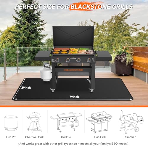 79x39 inches Large Under Grill Mats for Blackstone, Double-Sided Fireproof Outdoor Grill Protective Mat, Oilproof Waterproof BBQ Fire Pit Fireplace Mat - color: 79"x39"