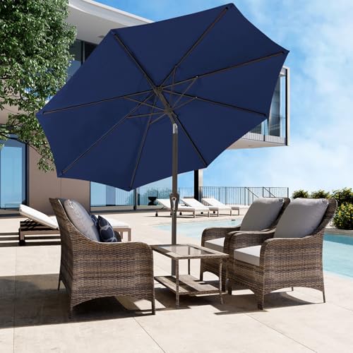 JEAREY 9FT Outdoor Patio Umbrella Outdoor Table Umbrella with Push Button Tilt and Crank, Market Umbrella 8 Sturdy Ribs UV Protection Waterproof for Garden, Deck, Backyard, Pool (Deep Blue) - color: Deep Blue