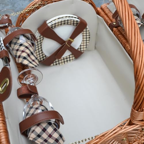 Picnic at Ascot Yorkshire Willow Picnic Basket with Service for 4 with Blanket - London Plaid