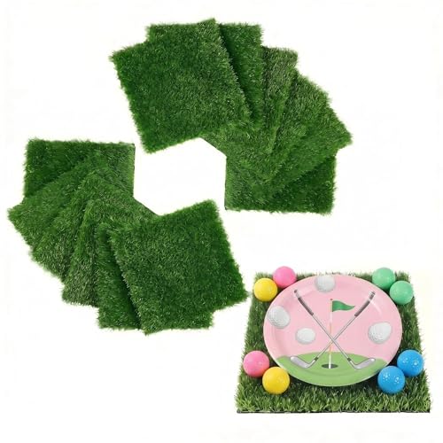 XLX TURF 12 Pack Artificial Grass Square Placemats for Golf Party Decorations - 12"x12" Fake Grass Mats for Crafts Football Table Centerpiece, Realistic Synthetic Pet Dog Turf Patch - size: 12"x12", Set of 12