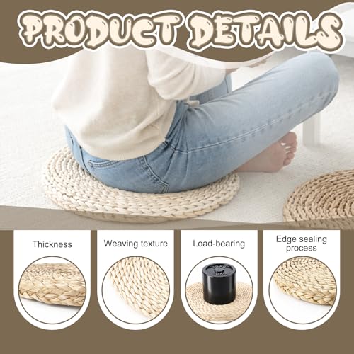 Lineshading 4 Pcs 12 Inch Boho Floor Cushions Classroom Decorations Extra Thick Cattail Grass Corn Double-Layer Flexible Seat Floor Cushions for Classroom Kids Students Learning Daycare School Chair