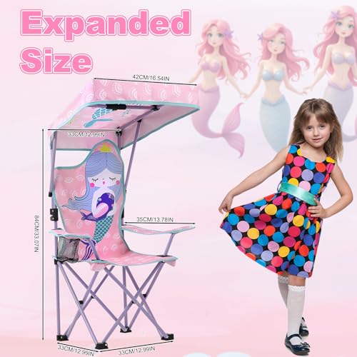 KABOER Kids Outdoor Folding Lawn and Camping Chair with Cup Holder and Carrying Bag, Children's Camping Chairs - color: Mermaid With Canopy