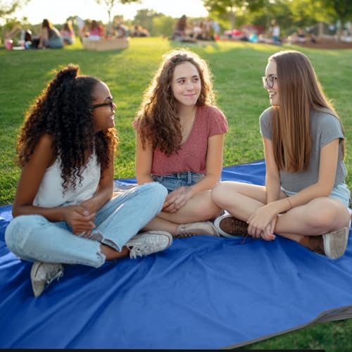 Threadart Outdoor Rainproof & Windproof Thick Stadium Blanket | for Camping, Picnic, Sports, Festivals, Football, Baseball, Concerts, Parks, Beach 55" x 79" - color: Grey/Royal Blue