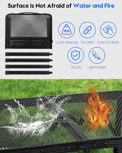 MSDADA Folding Grill Table, Height Adjustable Aluminum Table with Mesh Desktop and Mesh Bag, Portable Grill Table for Outdoor Camping, Picnic, Patio, Dining, BBQ, Party, Black, 23.6×15.7 inch