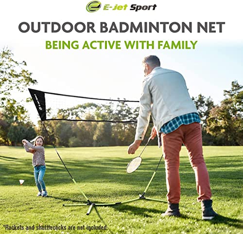 E-Jet Badminton Net, Portable & Instant Setup (Tool Free Assembly) - Backyard Fun, Beach Park Picnic Outdoor Games, Green, 5.1 x 7.8Ft (EOB726402021)