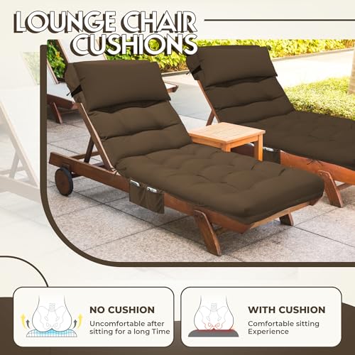 Outdoor Chaise Lounge Chair Cushion, Waterproof Outdoor Chair Cushions for Patio Furniture, 71 x 21 x 4 Inches Replacement Chaise Lounge Cushion with Ties (Brown) - color: Brown