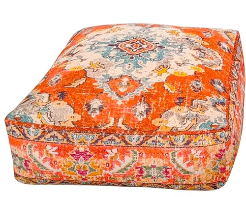 Mandala Life ART Large Yoga Décor Bean Bag Cover Orange Boho Chic Orange Decorative Floor Cushion Moroccan Seating Area Perfect for Living Room, Bedroom, Nursary or Children Room Unstuffed - color: Orange