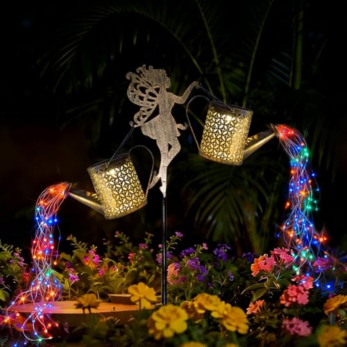 SRNPMIU Solar Watering Can Light - Solar Yard Decorations Outdoor,Garden Decor Lights for Yard,IP65 Waterproof Hanging Lantern Lights,Outside Garden Flower Bed Decor Light for Moms Birthday 2PCS - color: multicolour 2PACK