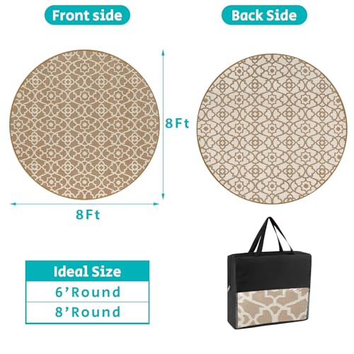 HEBE Outdoor Rug Waterproof 8ft, Plastic Straw Rug Camping Rug, Reversible Outdoor Patio Rugs RV Mat Clearance, Indoor Outside Floor Carpet for Porch,Deck,Camper,Balcony,Backyard - color: Beige, size: 8' (Round)