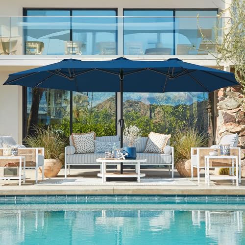 SUPERJARE 15FT Outdoor Umbrella for Patio, Double sided Pool Umbrellas with Fade Resistant Canopy, Large Table Umbrella for Deck, Market, Backyard - Navy Blue(No Base) - color: Navy Blue, size: 15FT