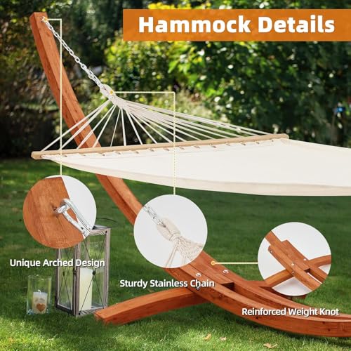 ECOTOUGE 13 FT Hammock with Stand, Heavy Duty Hammock Stand, 2 Person Heavy Large Hammock Bed for Porch, Patio, Balcony, Garden, Backyard, Load 550lbs 550LBS, White-Yellow - size: 13FT