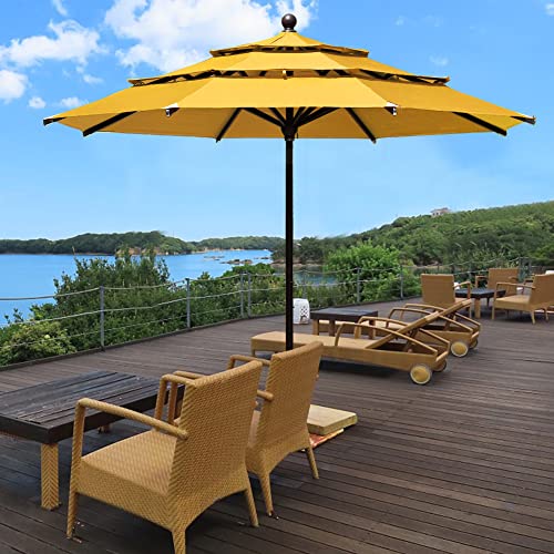 EliteShade USA 10-Year-Non-Fading 11ft 3-Tier Market Patio Umbrella, Commercial Grade Outdoor Table Umbrella with Cylinder Push-Up, Windproof & UPF 50+ UV Protection, Heavy Duty Ventilation for Garden, Deck, Pool, Backyard, Beach & Bistro, Sunflower Yello