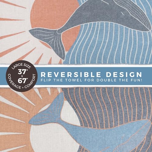 FESHKA Sand Free Turkish Beach Towel (37 x 67) Quick Dry Bath Towel, Oversized Beach Blanket, Lightweight for Travel - Made with 100% Organic Turkish Cotton - Happy Whale - color: 11 - Blue/Orange