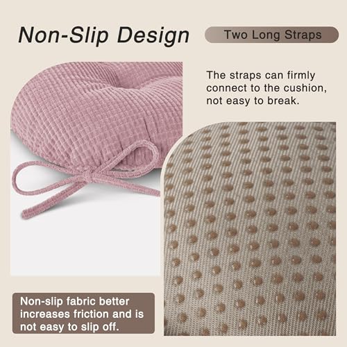 OVOV Dining Chair Cushions Set of 2 Soft Non-Slip Kitchen Chair Pads Tufted Seat Cushion with Ties for Kitchen Dining Room(18" x 16.5" x 3" Light Pink) - color: Light Pink