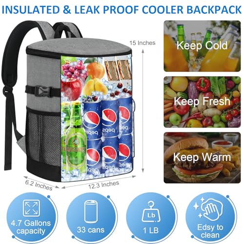 Tenot Cooler Backpack 33/40 Cans Backpack Coolers Insulated Leak Proof Soft Beach Cooler Bag for Men Women Ice Chest Backpack Camping Hiking Picnic Travel Cooler Lunch Backpack - color: Light Grey, size: 33 Cans