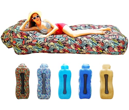Inflatable Couch, Inflatable Lounger Air Sofa | No-Pump Blow Up Couch | Ergonomic Design, Air Couches Outdoor for Camping & Park & Beach, Upgrade Your Camping Accessories - color: Red Leaf, style: Standard - No Sunshade