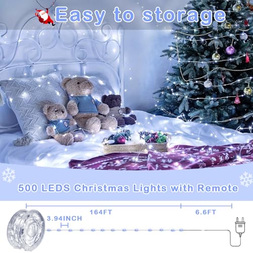 Decute 500LED 164ft Fairy String Lights Cool White Christmas Light Silver Wire with Remote, Firefly Lights Starry Light for DIY Christmas Tree Costume Wedding Party Table Centerpiece Decor - color: Cool White, size: 500LED