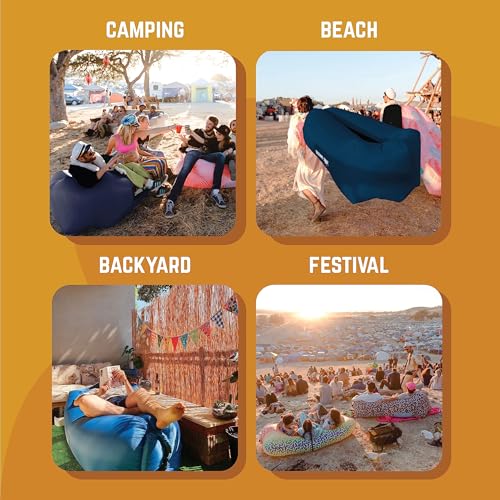 Chillbo Inflatable Couch – Unique Designs - No-Pump Setup, Ripstop Polyester, Stability Pegs, Fun Prints - Portable Air Inflatable Lounger for Beach, Camping, Festivals, and Tailgating - color: Royal Blue, size: Large