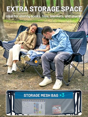 Timber Ridge 3 Person Camping Chair with Cup Holders and Pockets, Outdoor Folding Loveseat Camping Chairs, 1050lbs Capacity Heavy Duty Camp Couch for Outside Picnic, Beach, Lawn, Sports, Blue - color: 3 Person Blue