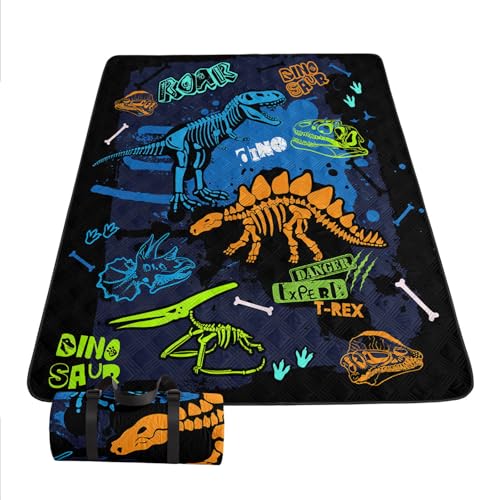 Outdoor Picnic Blanket Portable Ultrasonic Waterproof Picnic Dinosaur Theme Cartoon Printed Camping Beach Mat for Sand and Wet Grass Hiking (Dinosaur S - color: Dinosaur, size: Standard - 59"x78"