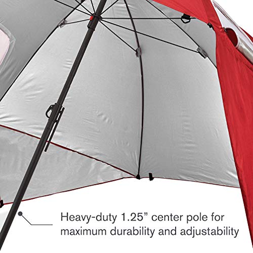 Sport-Brella Premiere UPF 50+ Umbrella Shelter with Patented Side Panels and Tilt Mechanism, Heavy-Duty 1.25 Inch Center Pole, Auger Anchor for Sand and Grass - color: Red, style: XL