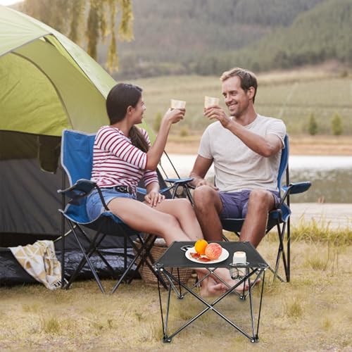 KOCASO 1Pc Foldable Camping Table Portable Picnic Table Lightweight Travel Desk with 2 Cup Holders Carrying Bag - color: Black