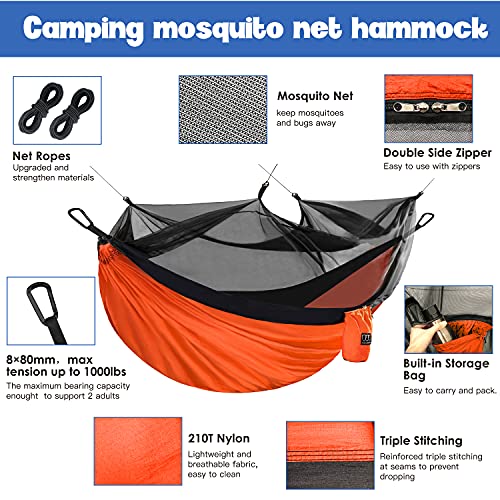 Gold Armour Camping Hammock - Camping Essentials, Double Hammock with Bug Net, Camping Gear Hammock for Outside, Hiking, and Travel (Orange & Black) - color: Orange & Black