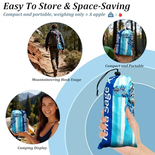 Beach Blanket Waterproof Sandproof Beach Mat 79" X 83" for 2-8 Adults, Sand Free Mat Quick Drying for Travel, Camping, Hiking with 4 Stakes & 4 Corner Pockets (Turtle) - color: Turtle