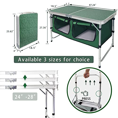 CampLand Outdoor Folding Table Aluminum Lightweight Height Adjustable with Storage Organizer for BBQ, Party, Camping - color: Green