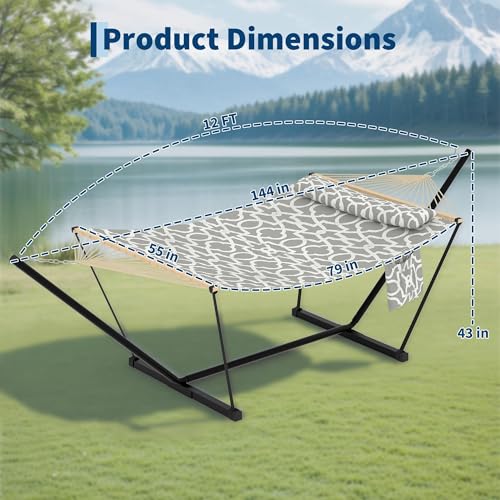 Double Hammock with Stand - Heavy Duty Portable 2 Person Design with Adjustable Steel Stand, Max 450LBS, Ideal for Outdoor Patio, Garden, Beach & Backyard - color: L-grey