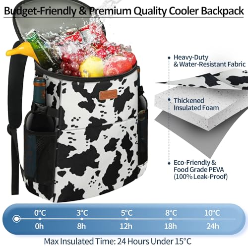 Camping Cooler Backpack 30 45 Cans, Soft Backpack Coolers Insulated Leak Proof Travel Cooler Bag Waterproof Lunch Picnic Beach Work Trip Thermal Bag Drink Beverage Beer Bag Cooler - color: Black White Pattern, size: 45 Cans