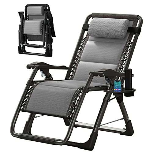 MOPHOTO Zero Gravity Chair, Outdoor Padded Lounge Chair with Side Table, Zero Gravity Recliner Chair, Outdoor Reclining Chair, Sturdy & Comfortable, Supports up to 440lbs - color: Pearl Gray, style: Zero Gravity Chair