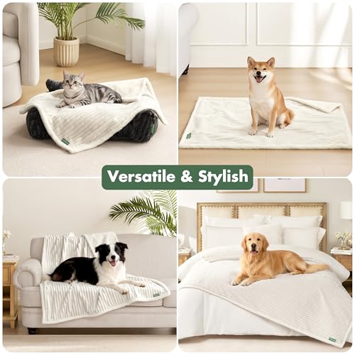 Waterproof Dog Blanket for Couch - Washable Medium Pet Blanket for Furniture Protector, Cozy Fleece Calming Dog Crate Blankets for Indoors & Outdoors, Cream, 30"x40" - color: Cream, size: M(30x40")