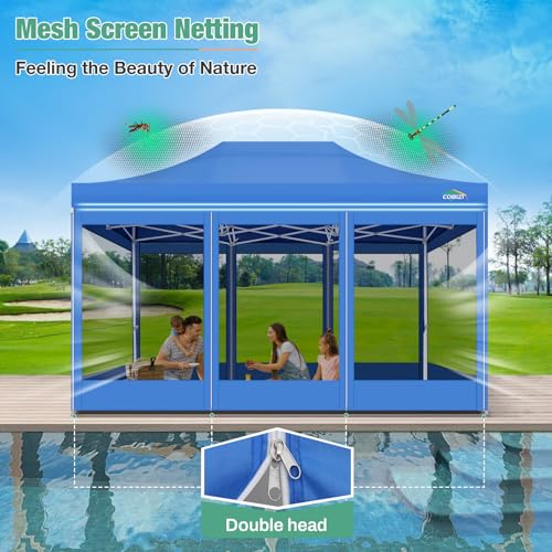COBIZI 10x15 Canopy Tent, Heavy Duty Pop up Canopy with Sidewalls, Waterproof Easy Setup Canopy with Mosquito Netting, Outdoor Instant Screen Tents for Parties, Wedding, Backyard with Carry Bag, Blue - color: Blue, size: 10x15FT