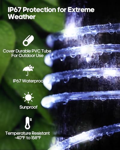ICRGB Solar Lights Outdoor, 66FT 200LED 1800mah Solar Rope Lights with Remote, Type C, 19 Modes and Timer, IP67 Waterproof for Outdoor Christmas Pool Patio Porch Tree Wedding, Cool White to Multicolor - color: Cool White to Multicolor, size: 66FT