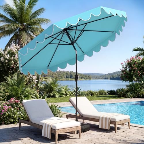 Tangkula 10 FT Patio Umbrella with Base Included, 2-Tiers Outdoor Scalloped Table Umbrella with 2 Sandbags, Tilt Adjustment, Crank, 8 Ribs for Market Backyard Pool Deck Beach Lawn - color: Turquoise, size: 10 FT