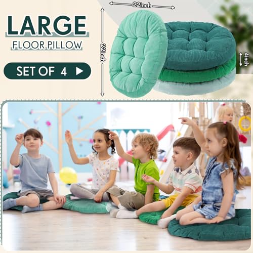 Jerify Floor Pillow Cushions Large Round Square Large Meditation Floor Pillow for Classroom Adult Meditation Picnic Party Seating Learning Daycare School(Round,Gradual Green,4 Pcs) - color: Gradual Green, size: Round