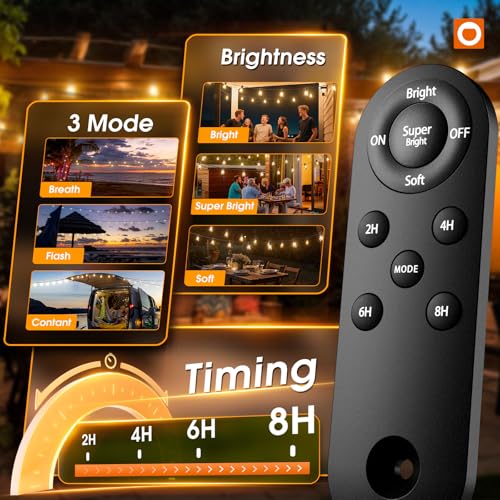 addlon 78(72+6) FT Solar String Lights Outdoor Waterproof with USB Port & Remote Control Solar Patio Lights Long Last for 20+Hrs Dimmable Solar Power LED Bulbs Hanging for Porch Garden Market Bistro - size: 72+6FT(24 Sockets)