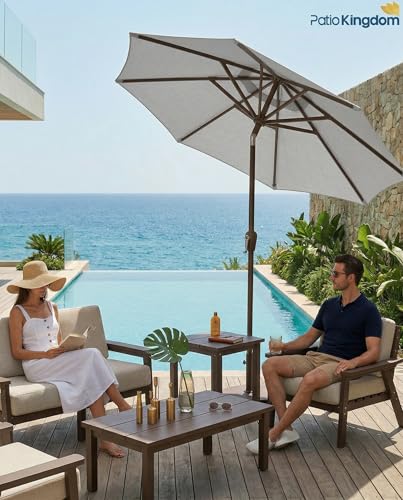 PatioKingdom 10FT Patio Umbrella with Push Button Tilt and Crank, Outdoor Market Umbrella with 8 Fiberglass Ribs, UV Protection Table Umbrella for Pool,Backyard,Garden,Deck - color: Light Gray, size: 10FT