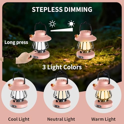 Kids Lantern with 3 Color Dimmable & USB-C Charging, Girls Night Light for Bedroom, Indoor Outdoor Adventures & Emergency Use Toddler Flashlight Camping Essentials for Kids (Pink) - color: Pink
