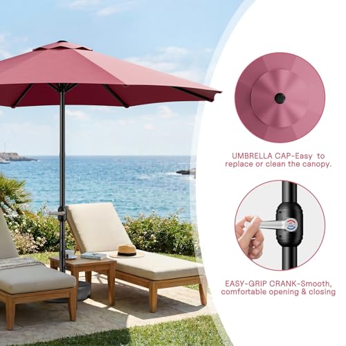 LEVELEVE 9FT Outdoor Patio Umbrella with Easy Crank - UV Resistant & Waterproof Market Umbrella with Ventilated Canopy, 8 Sturdy Ribs & Powder-Coated Frame for Garden, Deck, Backyard, Pool, Patio Table - color: Dark Red, size: 9FT
