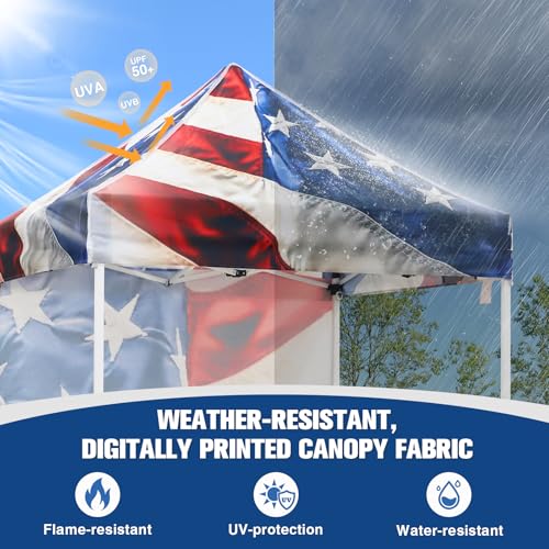 EAGLE PEAK Pop up Canopy 5x5, Outdoor Portable Canopy Tent with One Removable Sunwall, Carry Bag Included, Stars and Stripes - color: Stars and Stripes