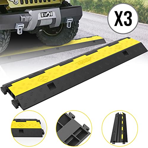 VEVOR 3 PCs Rubber Cable Protector Ramp, 2 Channel, 11000 lbs/axle Capacity Heavy Duty Hose Wire Cover Ramp Driveway, Traffic Speed Bump w/Flip-Open Top Cover, for Indoor&Outdoor