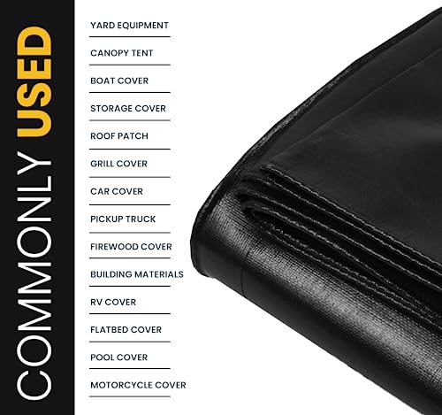 Extra Heavy Duty 16 Mil Tarp Cover, Waterproof, UV Resistant, Rip and Tear Proof, Poly Tarpaulin with Reinforced Edges for Roof, Camping, Patio, Pool, Boat. (Black 8′ X 10′) - color: Black-16 Mil, size: 8′ X 10′