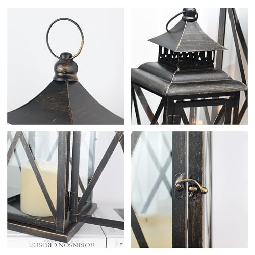 3PCS (20’’&13’’&9’’) Lanterns Decorative Indoor & Outdoor, Vintage Metal Frame Candle Holders for Front Porch, Patio, Pathway, Balcony, Garden, Yard Decor, Halloween Christmas Decorations - color: Black / 20’’&13’’&9’’ / 3 Pcs
